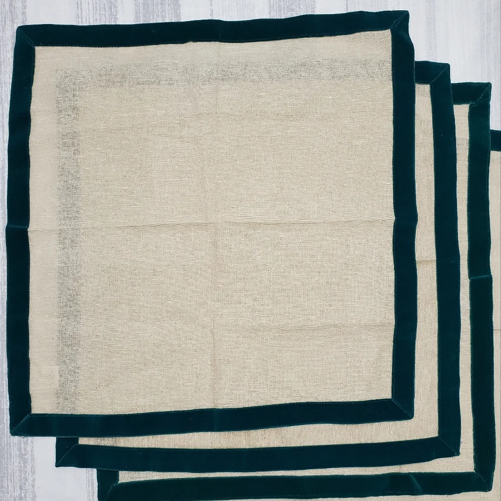Pier 1 Napkins - Teal Velvet Trim - 4pcs *